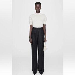 CONSIGNED ANINE BING Black Linen Blend Carrie Wide Leg Trouser Pants 32 0